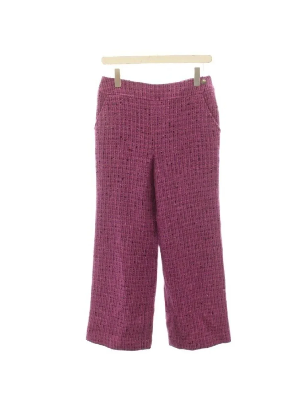 Chanel Vintage Tweed Flare Pants CC Logo Wool Blend 38 Pink Purple